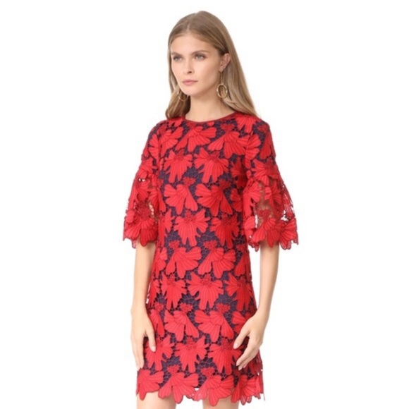 TORY BURCH •RARE• Nicola Guipure Lace Dress In Volcano Red & Navy Blue Size 6 - Picture 5 of 13